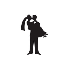 A Silhouette Depiction of a Groom Lifting His Bride in a Romantic Pose After Their Wedding Ceremony Celebration of Marriage