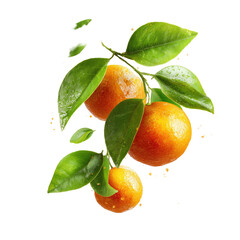Fresh citrus fruit cluster with vibrant green leaves