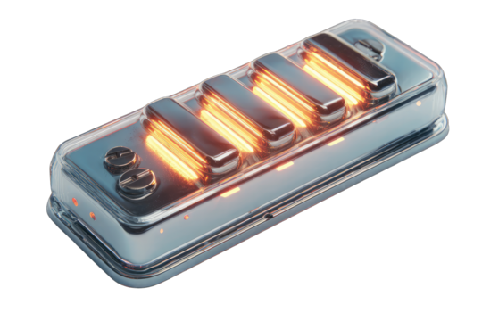 Metallic box with glowing elements - Powered by Adobe