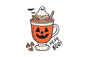 Sip Sip, Boo! Fall Autumn Halloween Drink Sublimation Design