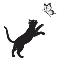 Cat chasing butterfly silhouette
