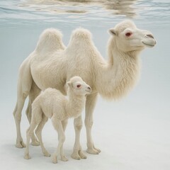 Albino bactrian camel under the water