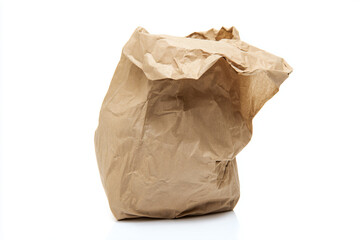 a brown paper bag sitting on top of a white surface