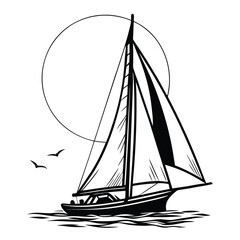 Sailing boat against full moon silhouette