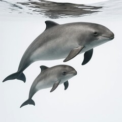 Fototapeta premium Albino dolphin with bay in yhe water