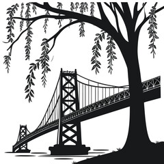 Bridge with hanging vines silhouette