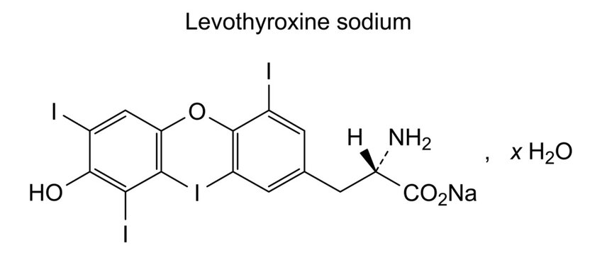 Chemical structure of levothyroxine sodium, drug substance