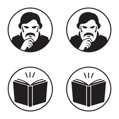 Thoughtful man thinking book open reading