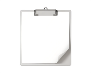Clipboard with blank paper isolated on a transparent background