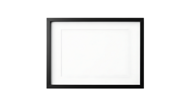 Realistic Modern Black Picture Frame Displaying Blank White Paper Isolated on a Dark Background Ready for Your Custom Artwork or Photography Presentation Ideas
