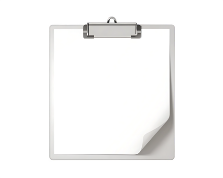Clipboard with blank paper isolated on a transparent background