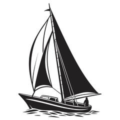 Sailing boat with lowered sails silhouette