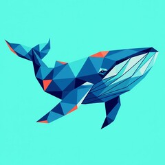 Obraz premium Geometric Whale Illustration A Stunning Digital Artwork of a Blue Whale on a Turquoise Background