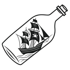 Ship in bottle on shelf silhouette