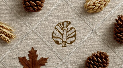 thanksgiving icon pattern, thanksgiving-themed line art pattern with turkeys, wheat, pinecones, acorns, and maple leaves in clean geometric grid on textured background