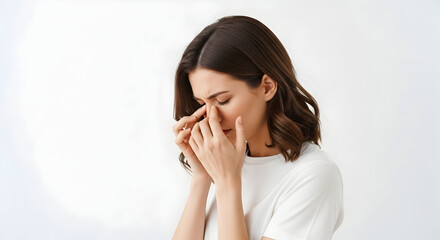 Woman experiencing sinus pain headache pressure relief remedies treatment healthcare medical symptom migraine allergy