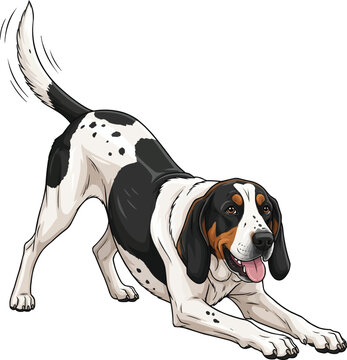 Playful Ariegeois dog in play bow pose happy vector illustration