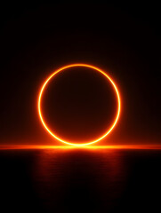 Glowing orange circle on black background abstract design minimalist logo