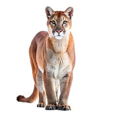 Majestic cougar isolated on transparent background standing and looking at camera