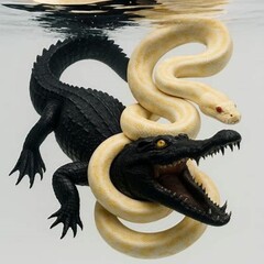 Naklejka premium Snake and crocodile in the water