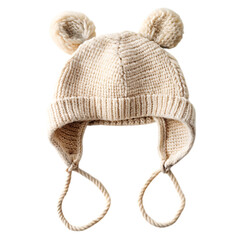 Fototapeta premium Knitted baby hat with ear flaps isolated on transparent background for winter