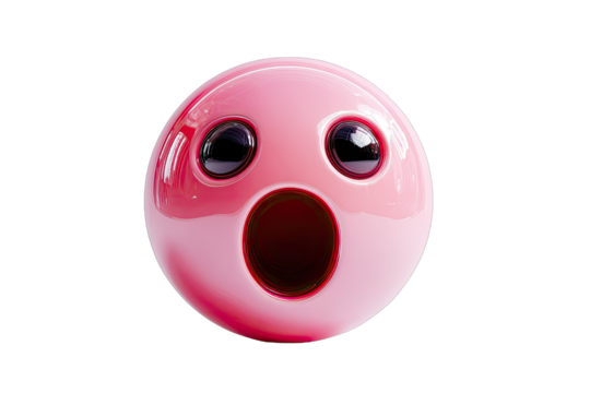 3D rendered pink emoticon face with wide open mouth