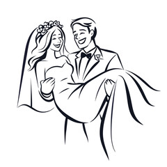 Joyful Newlyweds A Groom Carries His Bride in Celebration of Their Wedding Day Full of Love and Happiness