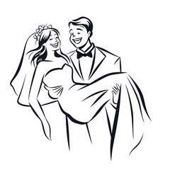 Joyful Newlyweds A Groom Carries His Bride in Celebration of Their Wedding Day Full of Love and Happiness