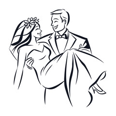 Joyful Newlyweds A Groom Carries His Bride in Celebration of Their Wedding Day Full of Love and Happiness