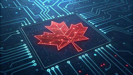 Canada s Technological Advancement A Digital Maple Leaf on a Circuit Board