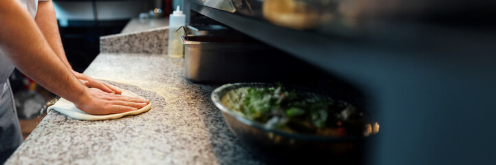 Pizza Dough Preparation on Wide Banner