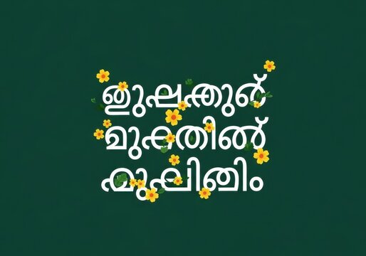 Beautiful malayalam calligraphy with floral accents on a green background, showcasing elegant typography and cultural artistry