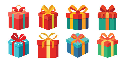 Colorful Gift Boxes with Ribbons for Celebrations and Special Occasions Vector