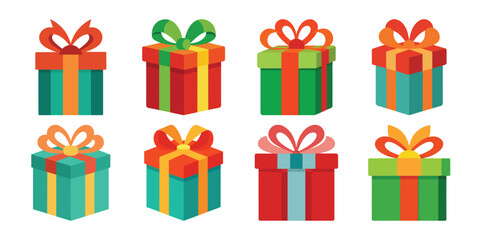 Collection of colorful gift boxes with bows vector illustration for holiday designs