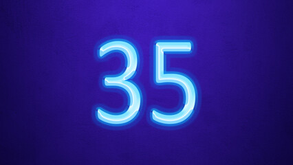 Glowing blue number design of 35 on blue background.