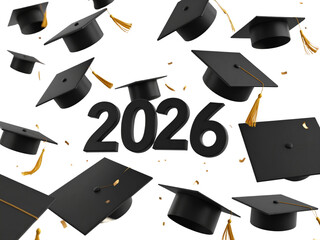 Floating 3D Graduation Year &ldquo;2026&rdquo; with Flying Caps Around, Dynamic Layout