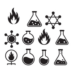 Flaming flasks and molecular structures fire flame © VARIOUS