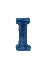 Crocheted letter I on white background