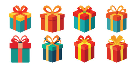 Collection of Colorful Gift Boxes with Ribbons and Bows for Celebrations