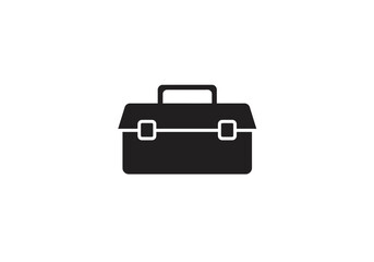 Black Toolbox Icon with Handle and Clasps Simple Design.