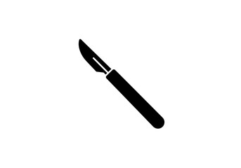 Black Silhouette of a Surgical Scalpel Angled Isolated on White.