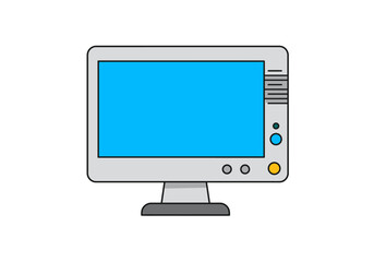 Simple Vector Illustration of a Gray Computer Monitor with Blue Screen and Details.
