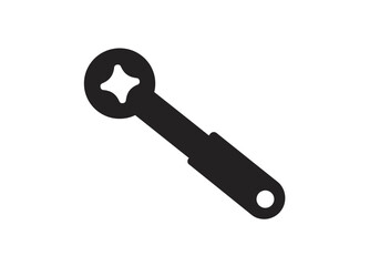 Black Silhouette of a Star-Shaped Headed Wrench Tool on White Background.