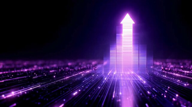 A futuristic, illuminated arrow surges skyward against a mysterious black backdrop. Symbolizing growth, progress, and upward trajectory, its radiant glow ignites with energy.