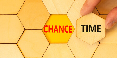 Chance time symbol. Concept word Chance time on beautiful wooden puzzles. Businessman's hand....