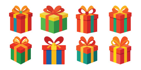 Colorful Gift Boxes Collection with Ribbons and Bows for Celebrations