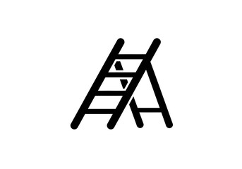 Black Folding Ladder Icon with Three Steps Minimalist Design.