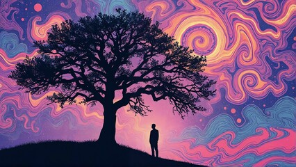 landscape with trees and birds