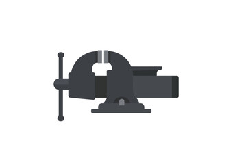 Gray Metal Bench Vise with Handle and Jaws Flat Vector Illustration.