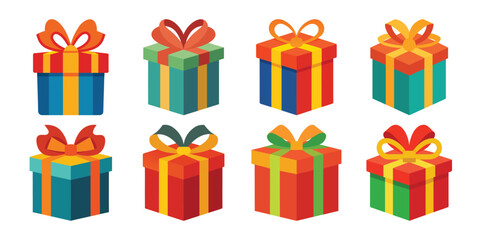 Collection of Colorful Gift Boxes with Ribbons and Bows for Celebrations